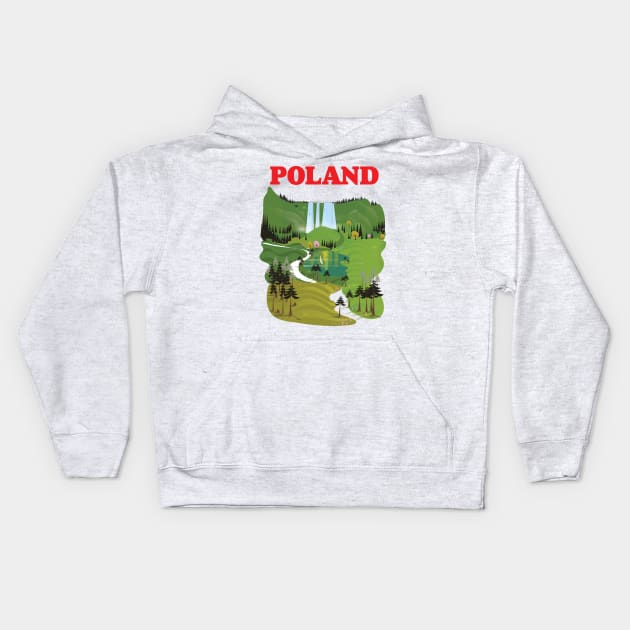 Poland landscape travel poster Kids Hoodie by nickemporium1